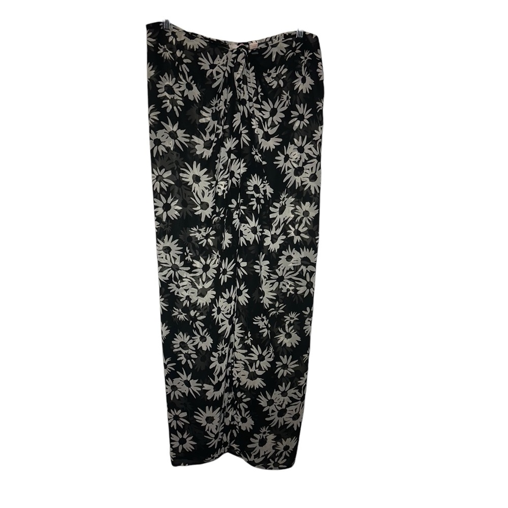 Vintage Y2K Black White Floral Daisy Style Chiffon Cover Up Pants size Medium
